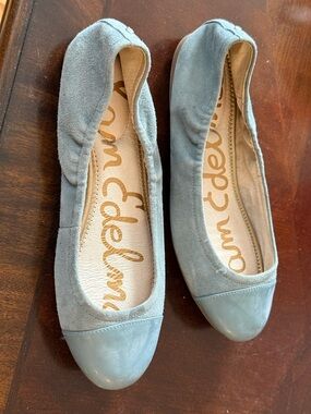 Sam Edelman Teal Suede Ballet Flats. Leather Toe Cap | Classic Slip-On
